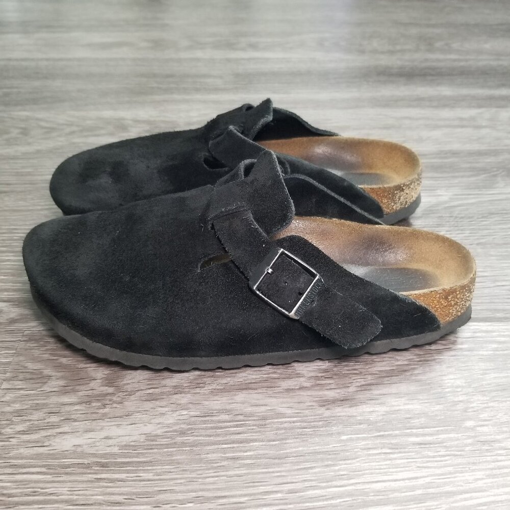 Vintage Birkenstock Boston Black Suede Mule Clog Sz. 38 L7 M5 Narrow